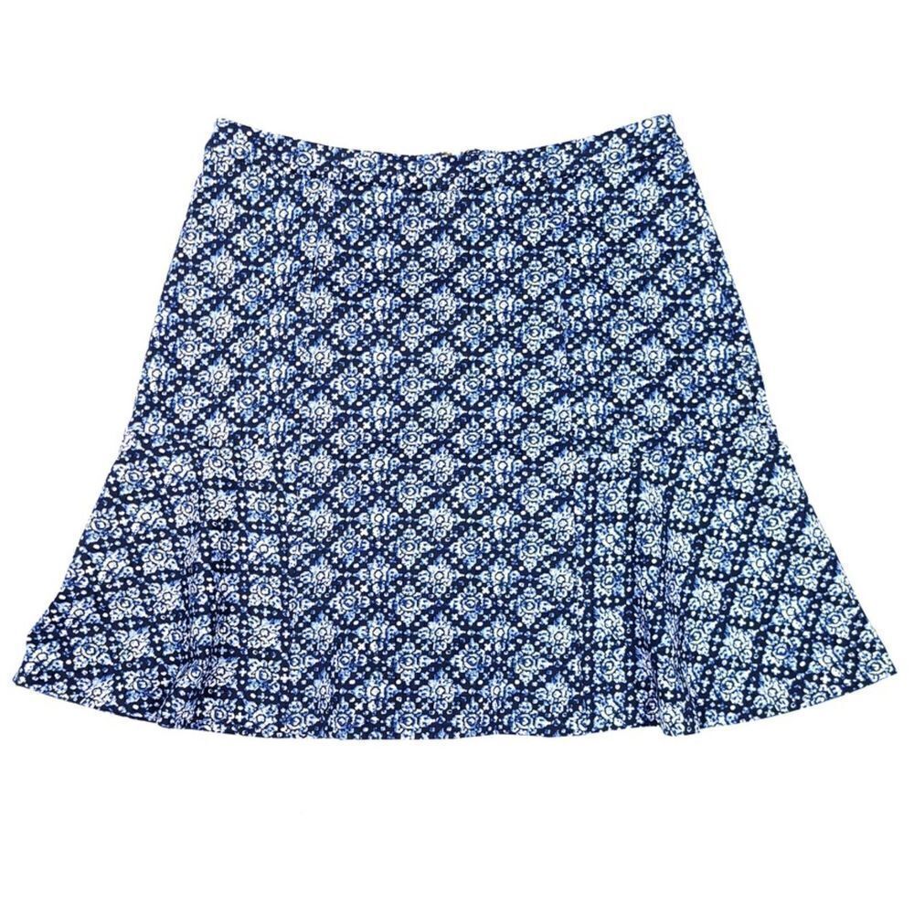 MICHAEL KORS Fluted High Rise Exposed Zip Mini Skirt Navy Blue Floral Womens 4